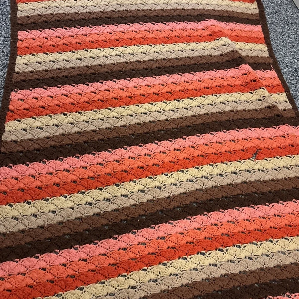 (4) VTG 60's Colorful Granny Square Geometric Crochet Afghan Lap Throw Blankets